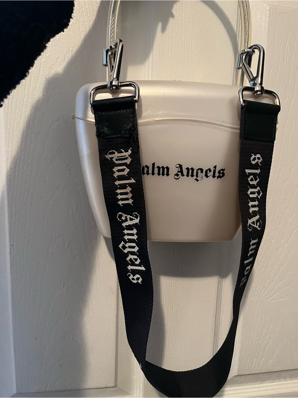 Palm Angels White Mini Crossbody with Black Logo Strap
